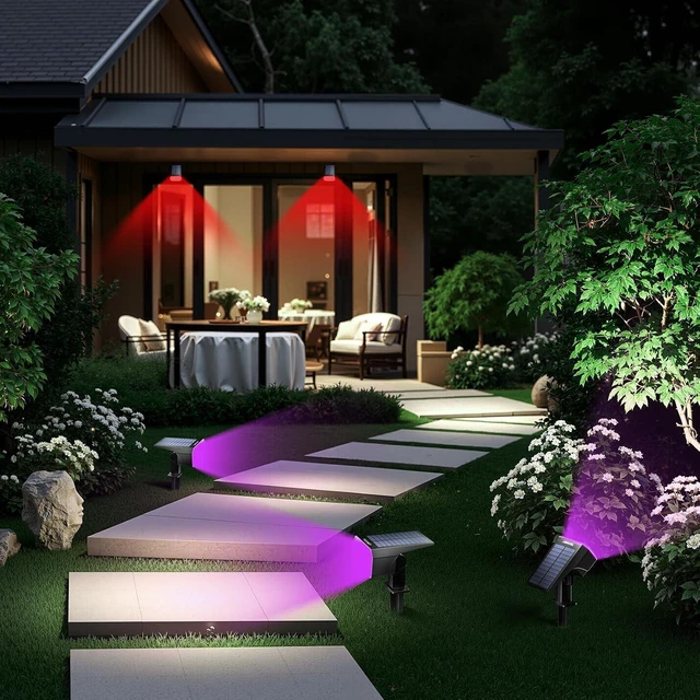 Alt view image 7 of 7 - 4 Pack RGB Solar Spot Lights Outdoor LED Landscape Spotlights