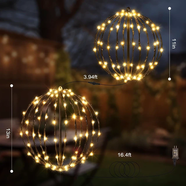 Alt view image 2 of 7 - 2 Pack Warm White LED Christmas Light Balls Outdoor Decor