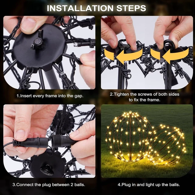Alt view image 4 of 7 - 2 Pack Warm White LED Christmas Light Balls Outdoor Decor