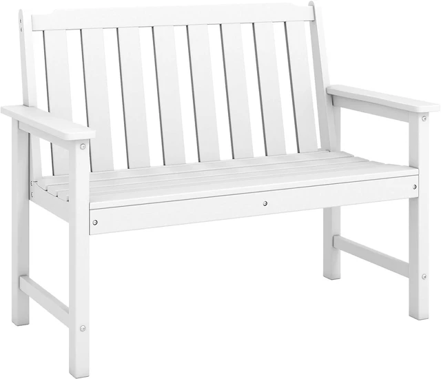 Main image of White 2-Person HDPE Outdoor Garden Bench with Backrest