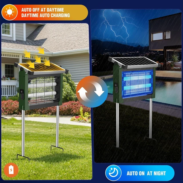 Alt view image 4 of 7 - Outdoor Solar Bug Zapper 4500V Rechargeable Mosquito Zapper