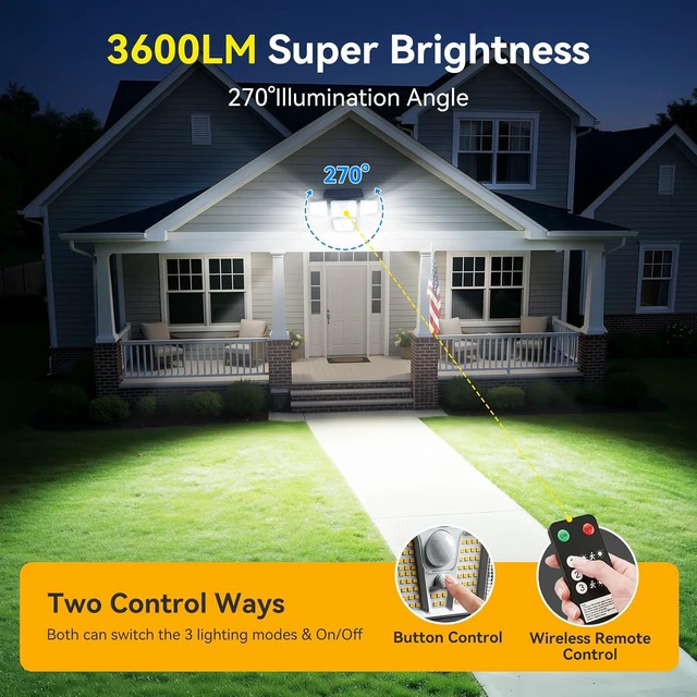 Alt view image 3 of 7 - 3600LM Solar Flood Lights with 270° Motion Sensor & Remote, Outdoor