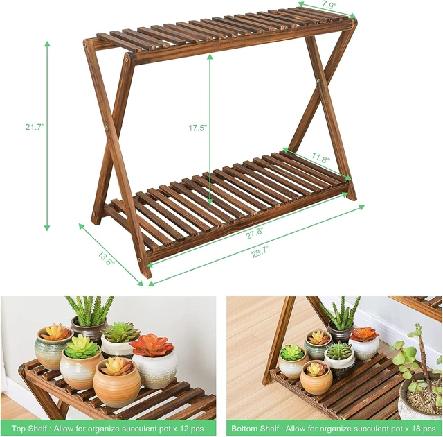 Alt view image 2 of 7 - Narrow Wooden Plant Shelf Indoor Bench for Multiple Plants