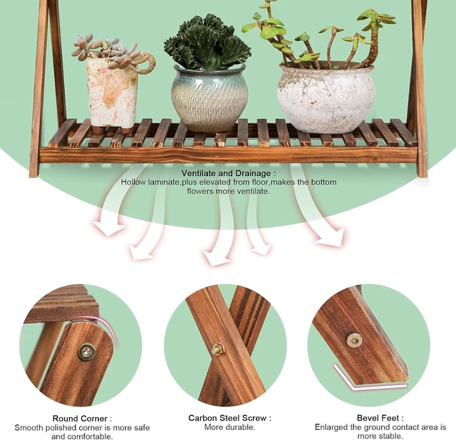 Alt view image 3 of 7 - Narrow Wooden Plant Shelf Indoor Bench for Multiple Plants