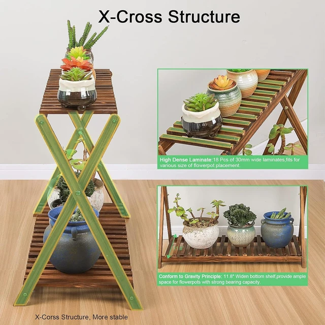 Alt view image 4 of 7 - Narrow Wooden Plant Shelf Indoor Bench for Multiple Plants