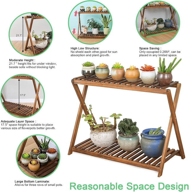 Alt view image 5 of 7 - Narrow Wooden Plant Shelf Indoor Bench for Multiple Plants