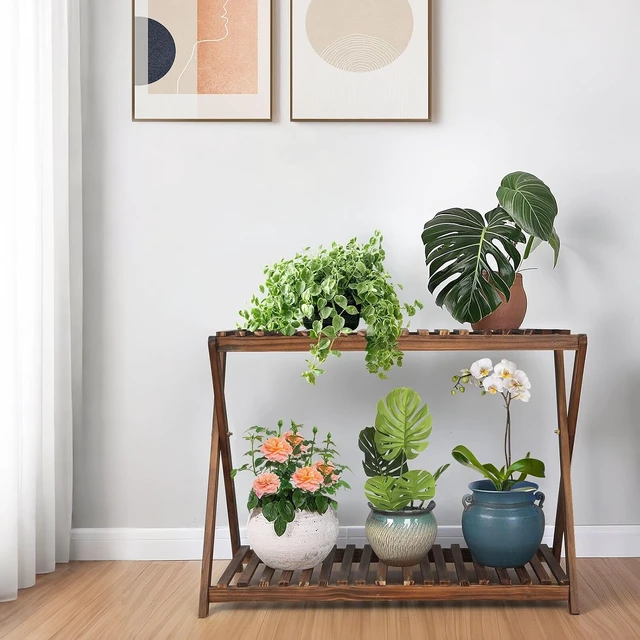 Alt view image 6 of 7 - Narrow Wooden Plant Shelf Indoor Bench for Multiple Plants