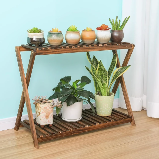 Alt view image 7 of 7 - Narrow Wooden Plant Shelf Indoor Bench for Multiple Plants