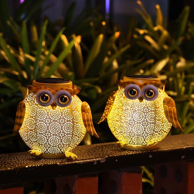 Alt view image 2 of 7 - 2 Pack Hanging Solar Lanterns Waterproof Metal Garden Lights with Owl Pattern, for Patio, Yard, Table, Pathway