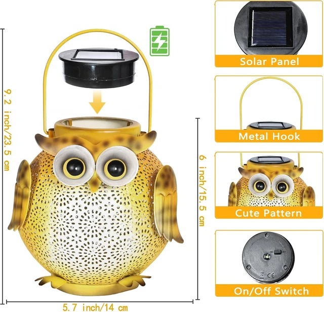 Alt view image 3 of 7 - 2 Pack Hanging Solar Lanterns Waterproof Metal Garden Lights with Owl Pattern, for Patio, Yard, Table, Pathway