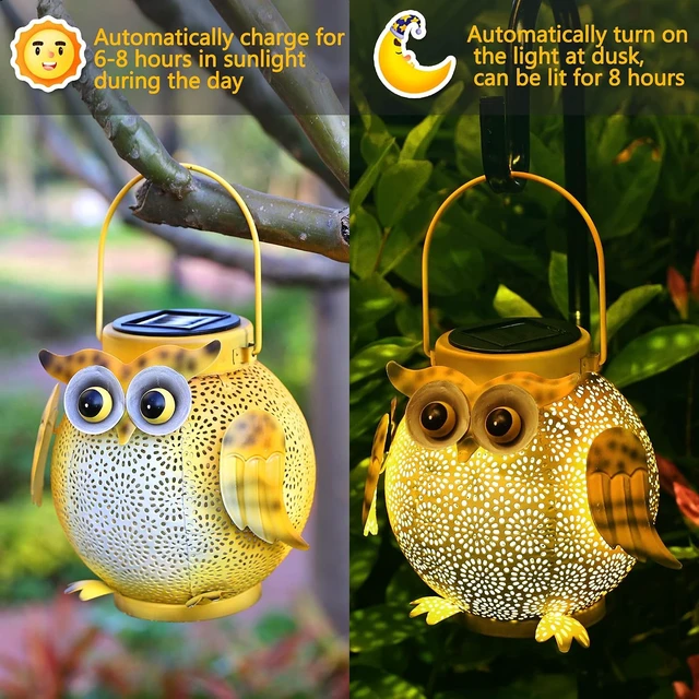 Alt view image 4 of 7 - 2 Pack Hanging Solar Lanterns Waterproof Metal Garden Lights with Owl Pattern, for Patio, Yard, Table, Pathway