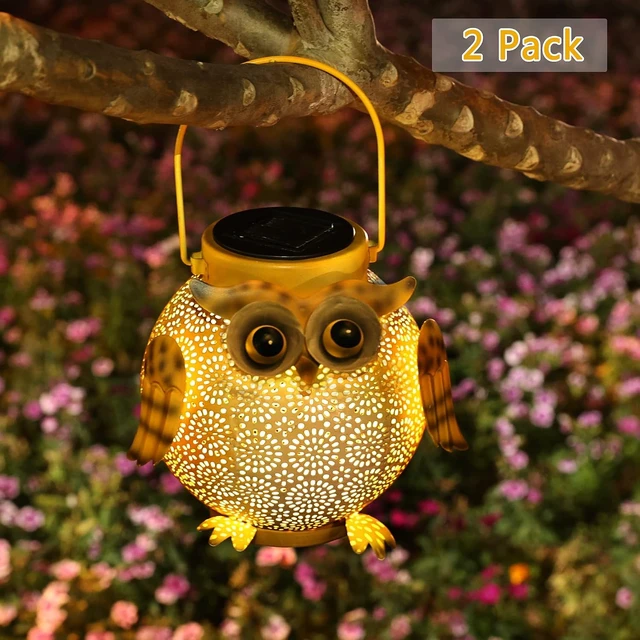 Alt view image 6 of 7 - 2 Pack Hanging Solar Lanterns Waterproof Metal Garden Lights with Owl Pattern, for Patio, Yard, Table, Pathway