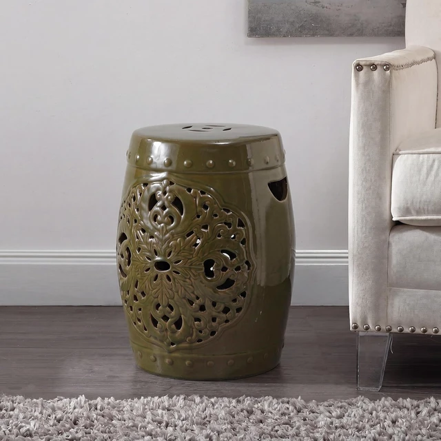Alt view image 2 of 7 - 18.5" Flora Ceramic Outdoor Garden Stool, Spring Green, ACS4527E