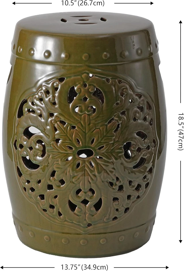 Alt view image 3 of 7 - 18.5" Flora Ceramic Outdoor Garden Stool, Spring Green, ACS4527E
