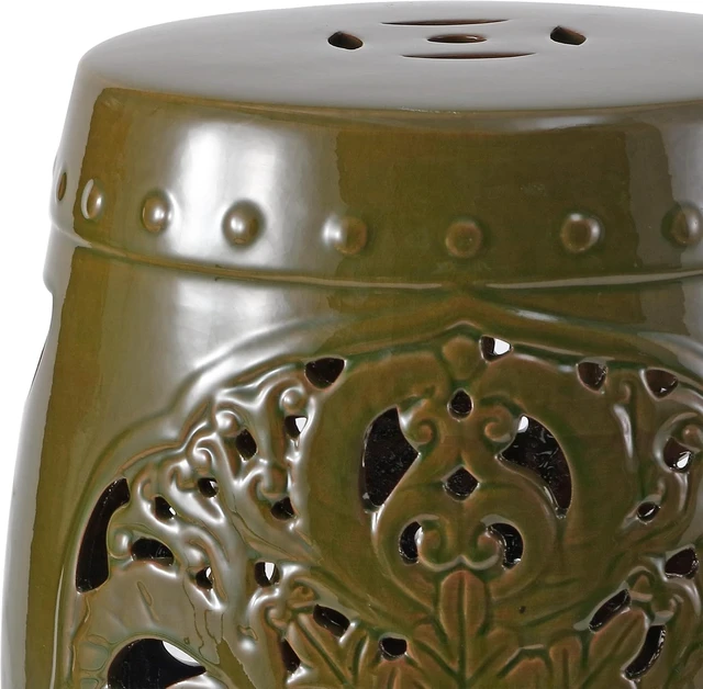 Alt view image 4 of 7 - 18.5" Flora Ceramic Outdoor Garden Stool, Spring Green, ACS4527E