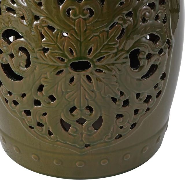 Alt view image 5 of 7 - 18.5" Flora Ceramic Outdoor Garden Stool, Spring Green, ACS4527E