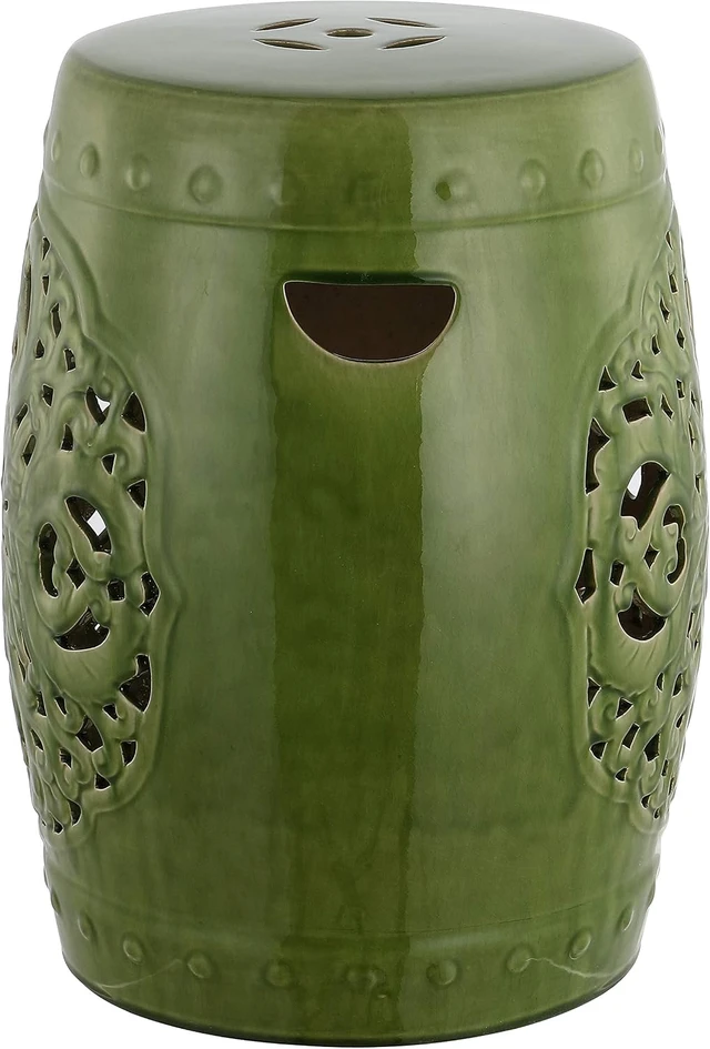 Alt view image 6 of 7 - 18.5" Flora Ceramic Outdoor Garden Stool, Spring Green, ACS4527E