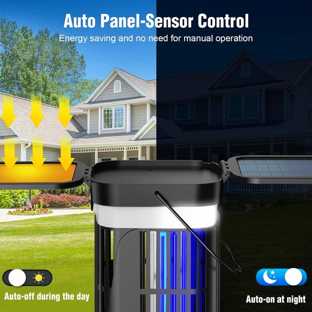 Alt view image 2 of 7 - 4200V Solar Bug Zapper Indoor & Outdoor Dual Folding Solar Panel, Auto Sensor, USB Rechargeable Cordless Mosquito Killer for Patio, Backyard, Garden, Camping