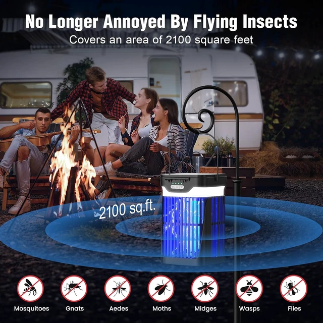 Alt view image 3 of 7 - 4200V Solar Bug Zapper Indoor & Outdoor Dual Folding Solar Panel, Auto Sensor, USB Rechargeable Cordless Mosquito Killer for Patio, Backyard, Garden, Camping