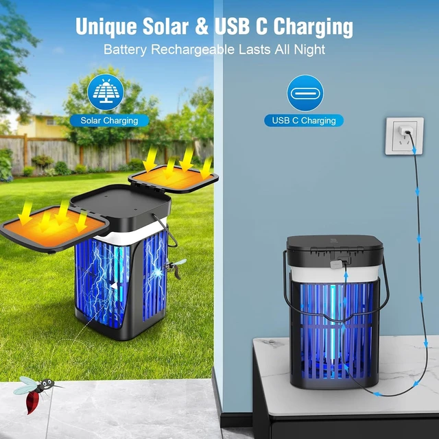 Alt view image 4 of 7 - 4200V Solar Bug Zapper Indoor & Outdoor Dual Folding Solar Panel, Auto Sensor, USB Rechargeable Cordless Mosquito Killer for Patio, Backyard, Garden, Camping