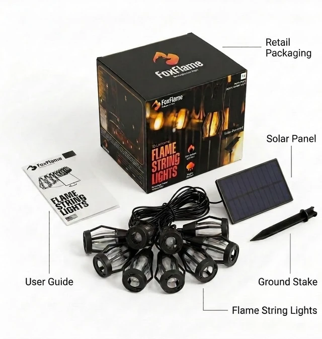 Alt view image 2 of 7 - 21 Ft Waterproof Solar String Lights Outdoor with Patented Fire Effect