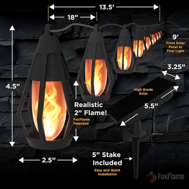 Alt view image 3 of 7 - 21 Ft Waterproof Solar String Lights Outdoor with Patented Fire Effect