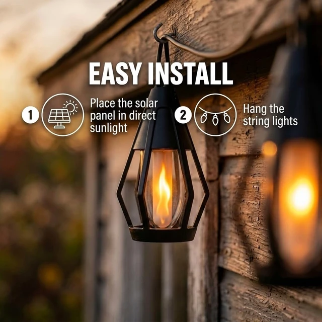 Alt view image 4 of 7 - 21 Ft Waterproof Solar String Lights Outdoor with Patented Fire Effect