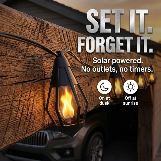 Alt view image 5 of 7 - 21 Ft Waterproof Solar String Lights Outdoor with Patented Fire Effect