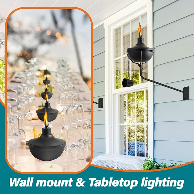 Alt view image 5 of 7 - 6 Pack Wall Mounted Citronella Torches for Outside Garden