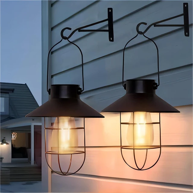 Main image of Metal Solar Hanging Lanterns Outdoor Waterproof Warm White Edison Bulb Lights for Wall, Barn, Yard, Garden, Patio, Porch Decor (Black-2pack)