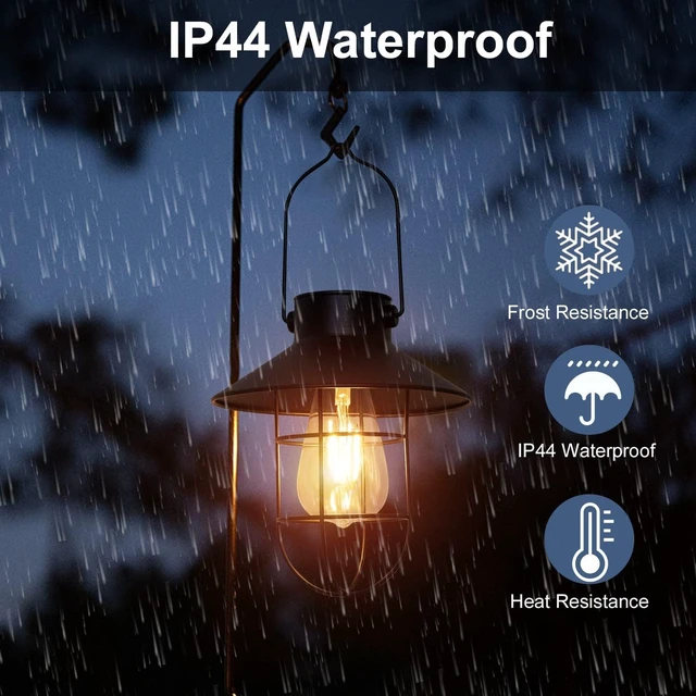 Alt view image 3 of 7 - Metal Solar Hanging Lanterns Outdoor Waterproof Warm White Edison Bulb Lights for Wall, Barn, Yard, Garden, Patio, Porch Decor (Black-2pack)