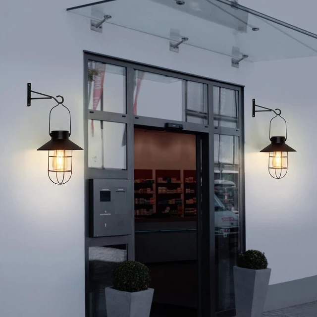 Alt view image 4 of 7 - Metal Solar Hanging Lanterns Outdoor Waterproof Warm White Edison Bulb Lights for Wall, Barn, Yard, Garden, Patio, Porch Decor (Black-2pack)
