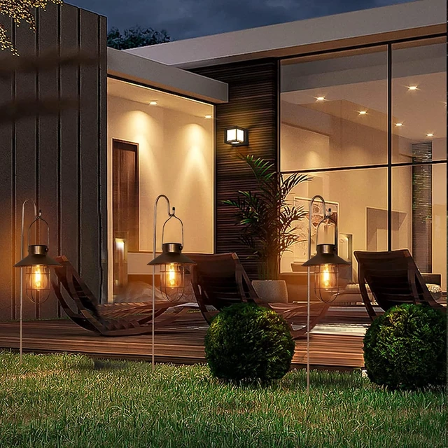 Alt view image 7 of 7 - Metal Solar Hanging Lanterns Outdoor Waterproof Warm White Edison Bulb Lights for Wall, Barn, Yard, Garden, Patio, Porch Decor (Black-2pack)