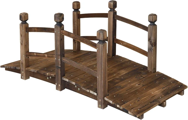 Main image of 5FT Wooden Garden Bridge Arch Stained Decorative Footbridge with Double Safety Railings, for Pond, Lawn, Yard, Patio, Courtyard, Farm, Stream Creek