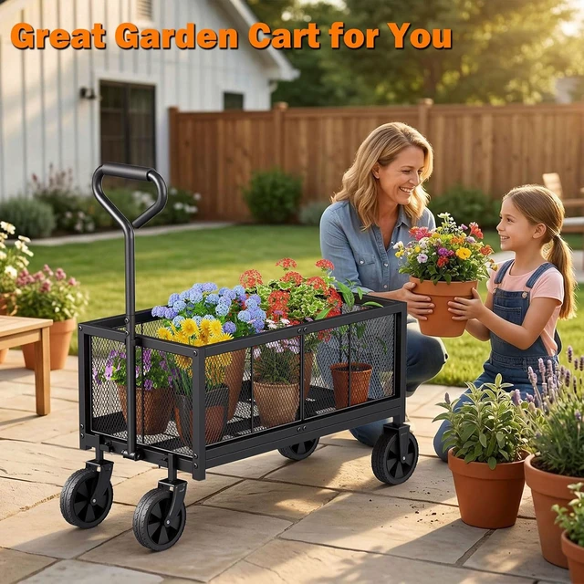 Alt view image 3 of 7 - 440LBS Heavy Duty Metal Garden Wagon Cart for Outdoor Yard
