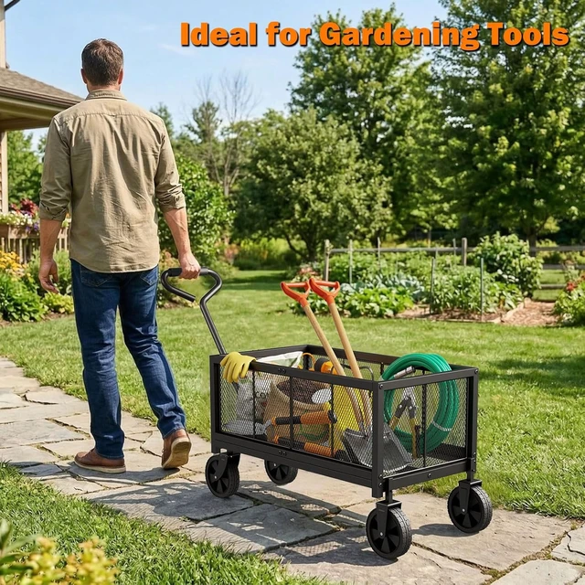 Alt view image 4 of 7 - 440LBS Heavy Duty Metal Garden Wagon Cart for Outdoor Yard