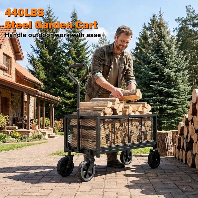 Alt view image 5 of 7 - 440LBS Heavy Duty Metal Garden Wagon Cart for Outdoor Yard