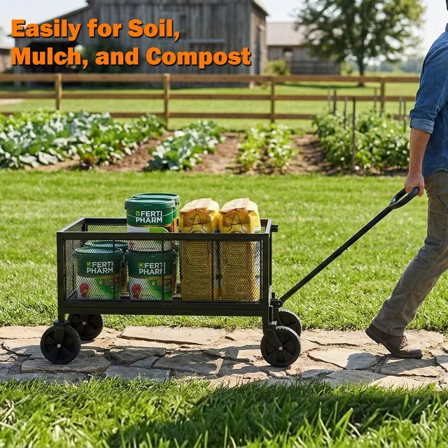 Alt view image 6 of 7 - 440LBS Heavy Duty Metal Garden Wagon Cart for Outdoor Yard