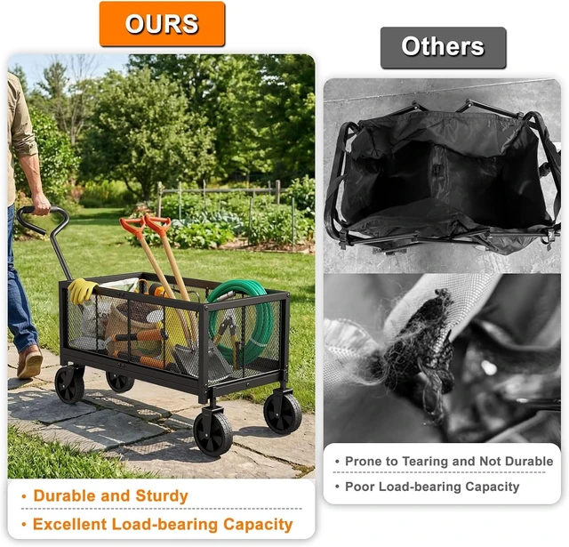Alt view image 7 of 7 - 440LBS Heavy Duty Metal Garden Wagon Cart for Outdoor Yard
