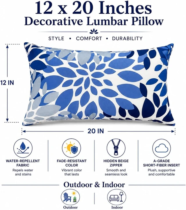 Alt view image 2 of 7 - 12"x20" Outdoor Patio Lumbar Pillows, Pack of 2