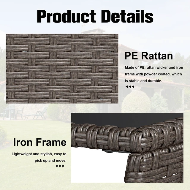 Alt view image 6 of 7 - Set of 2 Brown Outdoor Wicker Side Tables with Glass Top & Storage Shelf