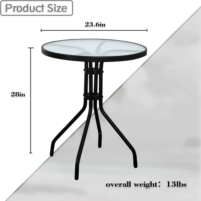 Alt view image 2 of 6 - 24" Black Outdoor Metal Round Bistro Side Table with Glass Top, Patio Coffee Table