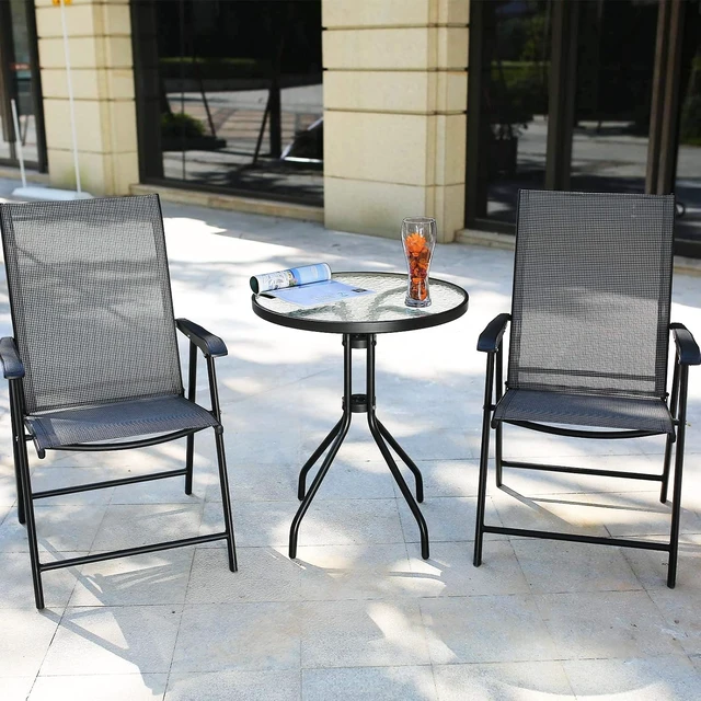 Alt view image 3 of 6 - 24" Black Outdoor Metal Round Bistro Side Table with Glass Top, Patio Coffee Table