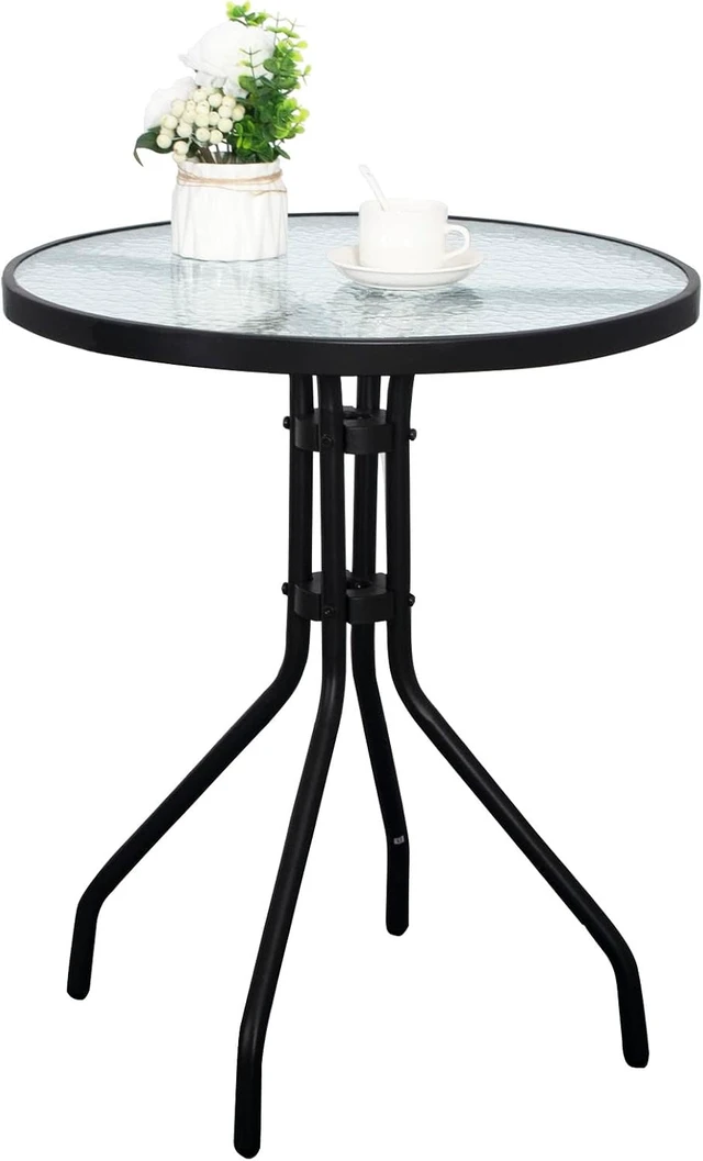 Alt view image 6 of 6 - 24" Black Outdoor Metal Round Bistro Side Table with Glass Top, Patio Coffee Table