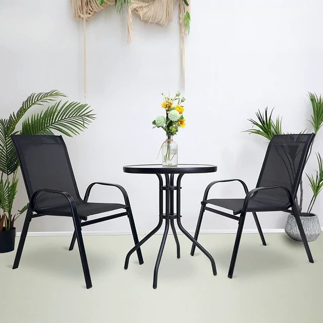 Alt view image 5 of 6 - 24" Black Outdoor Metal Round Bistro Side Table with Glass Top, Patio Coffee Table