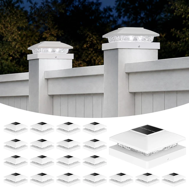 Main image of 20 Pack Solar Post Cap Lights for 4x4 5x5 Posts IP64 Waterproof 6500K LED, No-Wire Fence & Deck Lights for Patio, Garden, Yard, Cool White