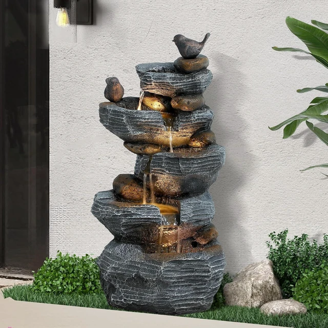 Main image of 5-Tier Cascading Rock Water Fountain Outdoor Waterfall Fountain