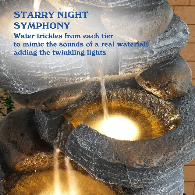 Alt view image 2 of 7 - 5-Tier Cascading Rock Water Fountain Outdoor Waterfall Fountain