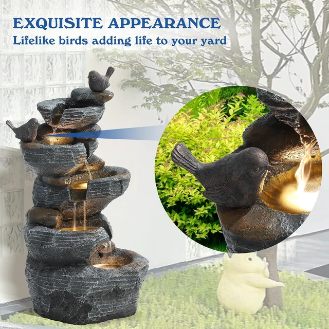 Alt view image 3 of 7 - 5-Tier Cascading Rock Water Fountain Outdoor Waterfall Fountain