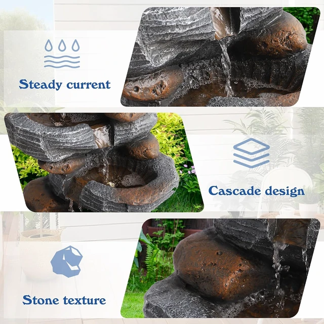Alt view image 4 of 7 - 5-Tier Cascading Rock Water Fountain Outdoor Waterfall Fountain